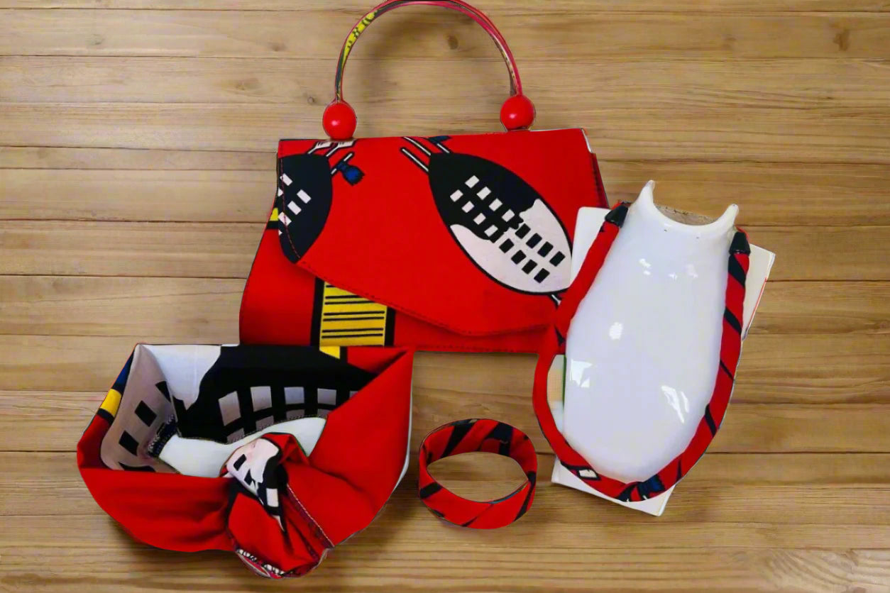 AfroGlow Handbag Set - Cultural Red